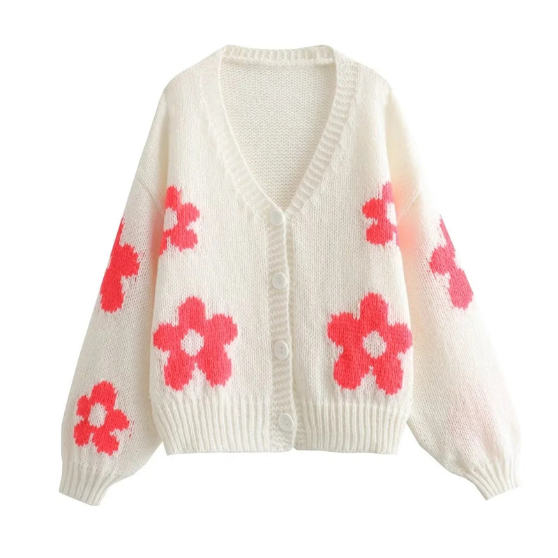 Korean Flower Jacquard Cardigan