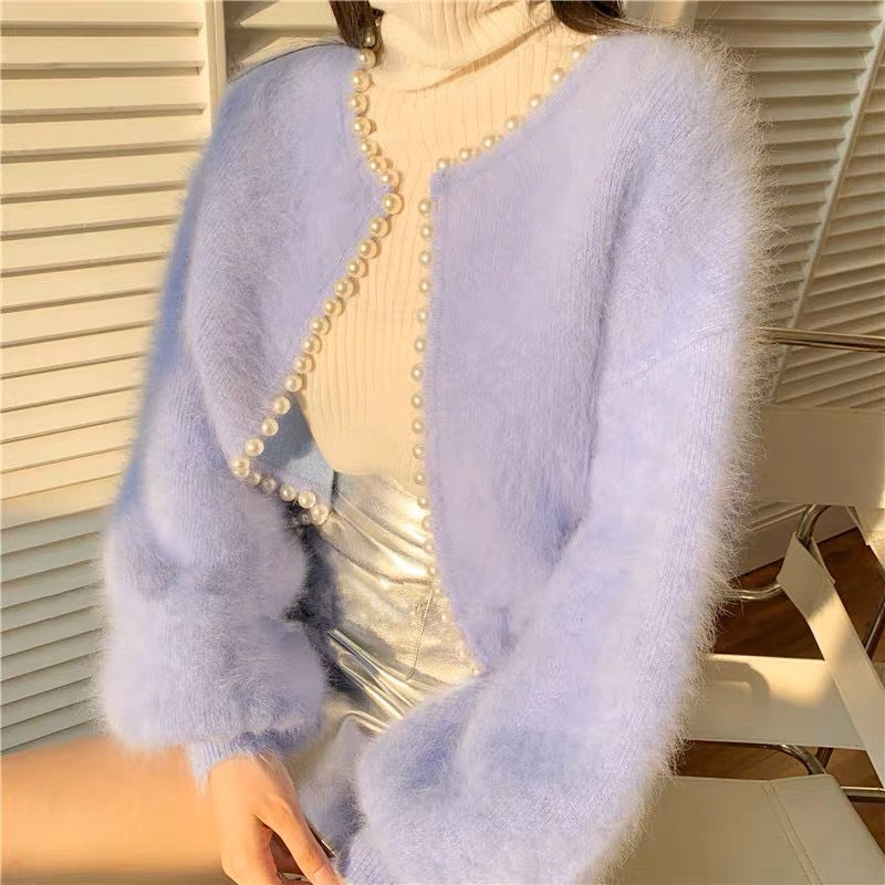 Korean Fur Beaded Cardigan