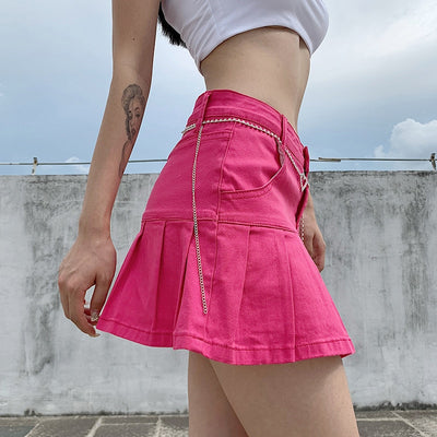 Korean Pleated Denim Skirt