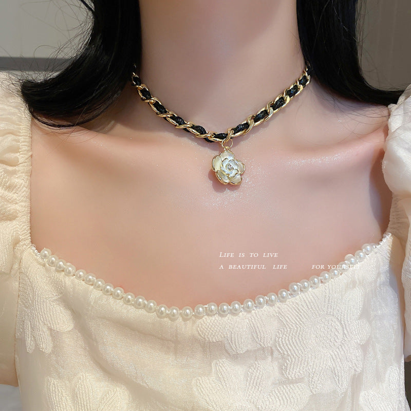 Korean Camellia Pearl Necklace