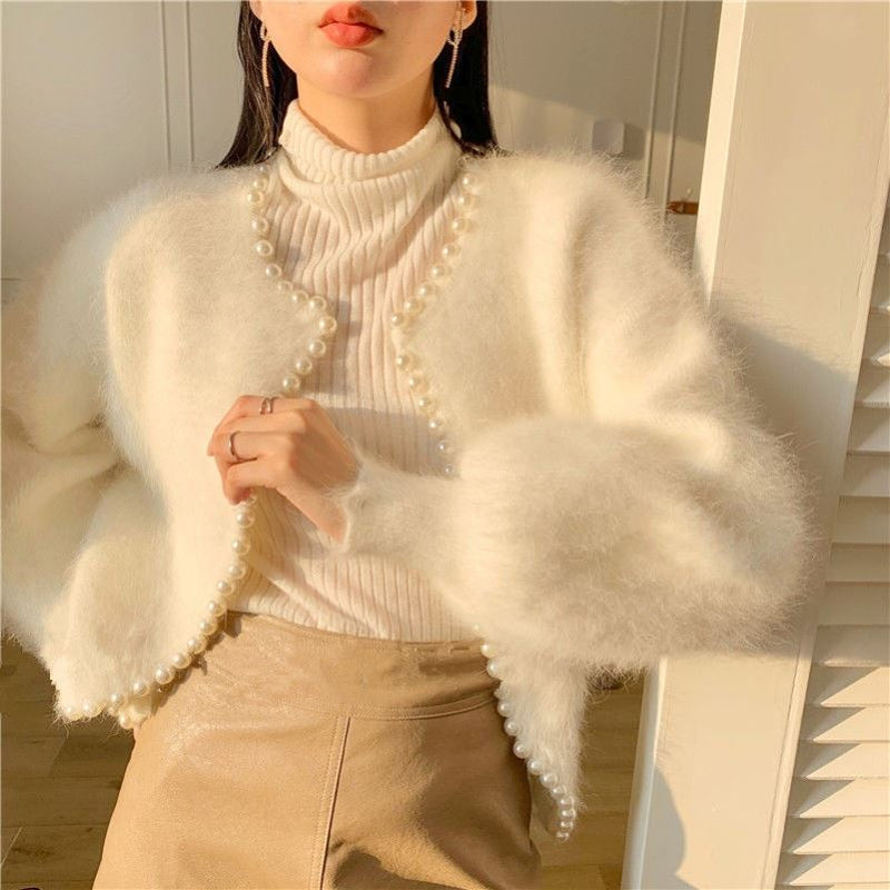 Korean Fur Beaded Cardigan