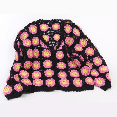 Koreanischer rosa Strickjacke mit V-Ausschnitt