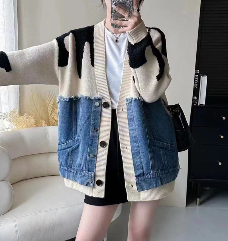 Korean Two-tone Knitted Coat for Women