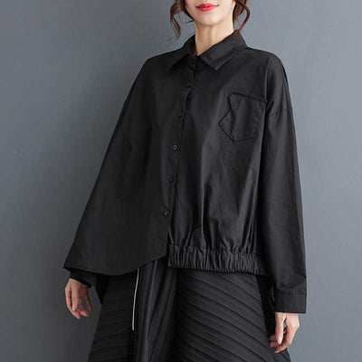 Korean Black Asymmetrical Shirt