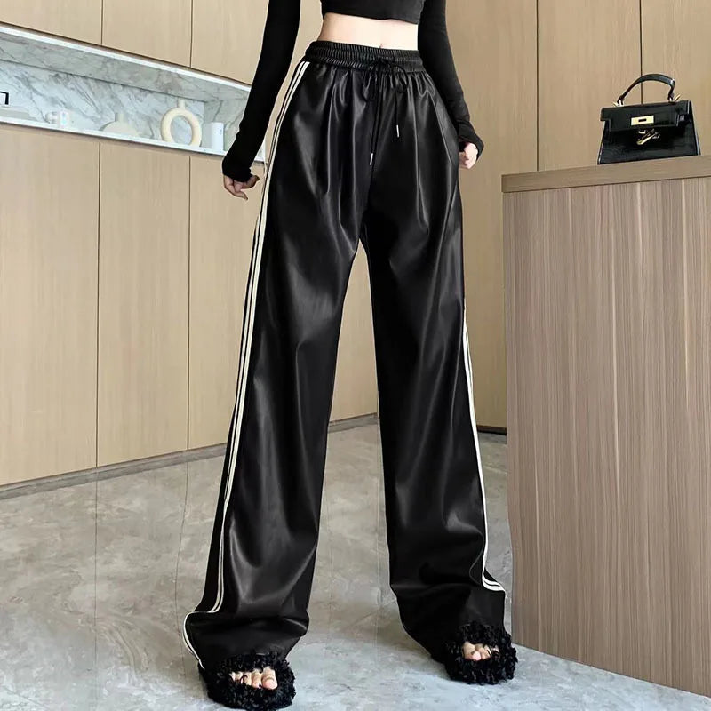 Korean High Waist Faux Leather Pants