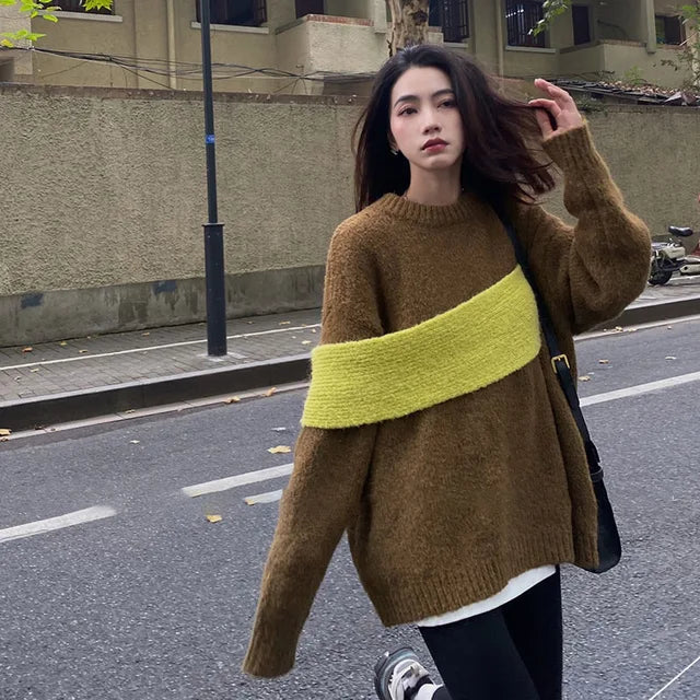 Korean Asymmetrical Patchwork Sweater