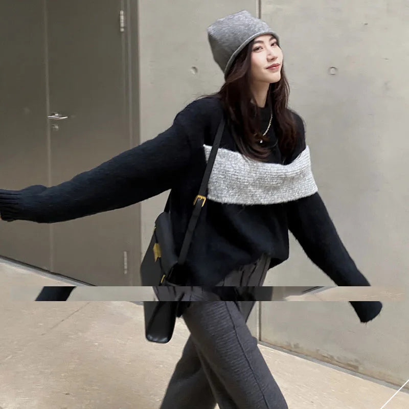 Korean Asymmetrical Patchwork Sweater