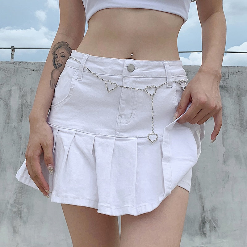 Korean Pleated Denim Skirt