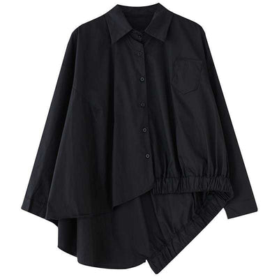 Korean Black Asymmetrical Shirt