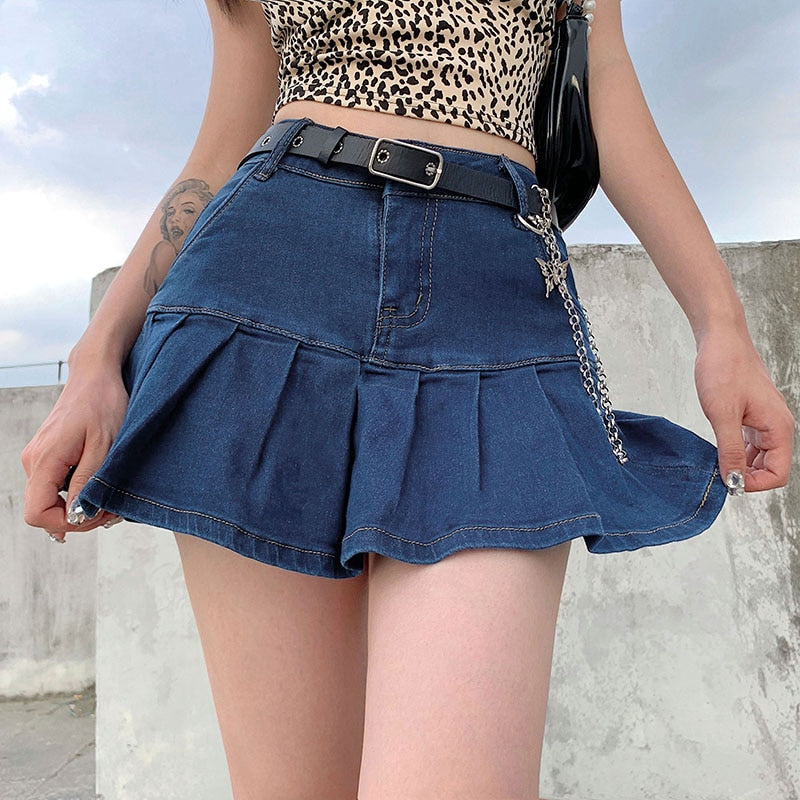 Korean Pleated Denim Skirt