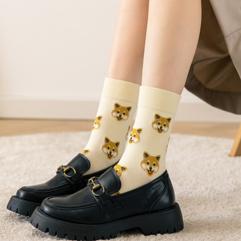 Korean Patterned Mid-Calf Socks