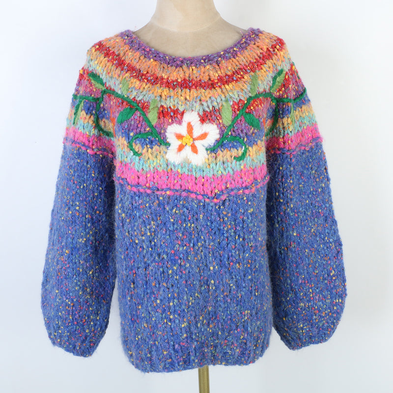 Korean Contrast Flower Sweater for Women