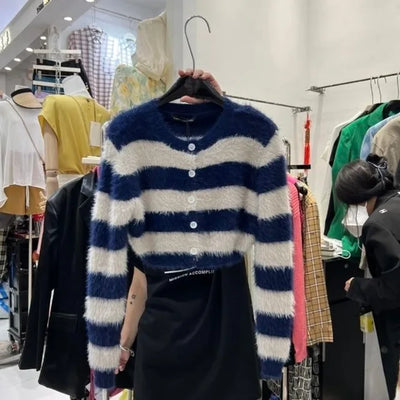 Korean Striped Cardigan Women