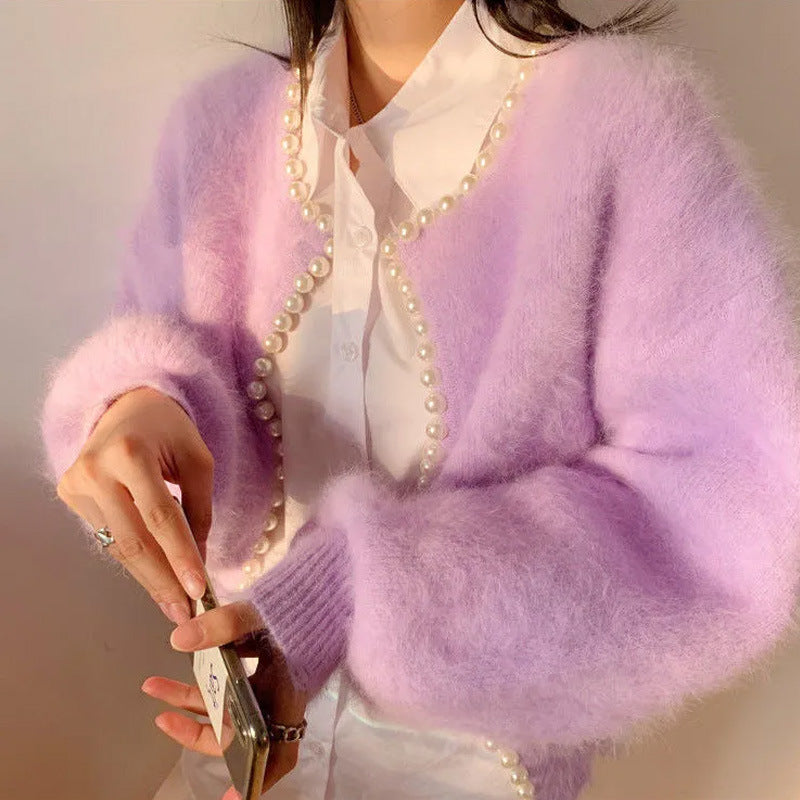 Korean Fur Beaded Cardigan