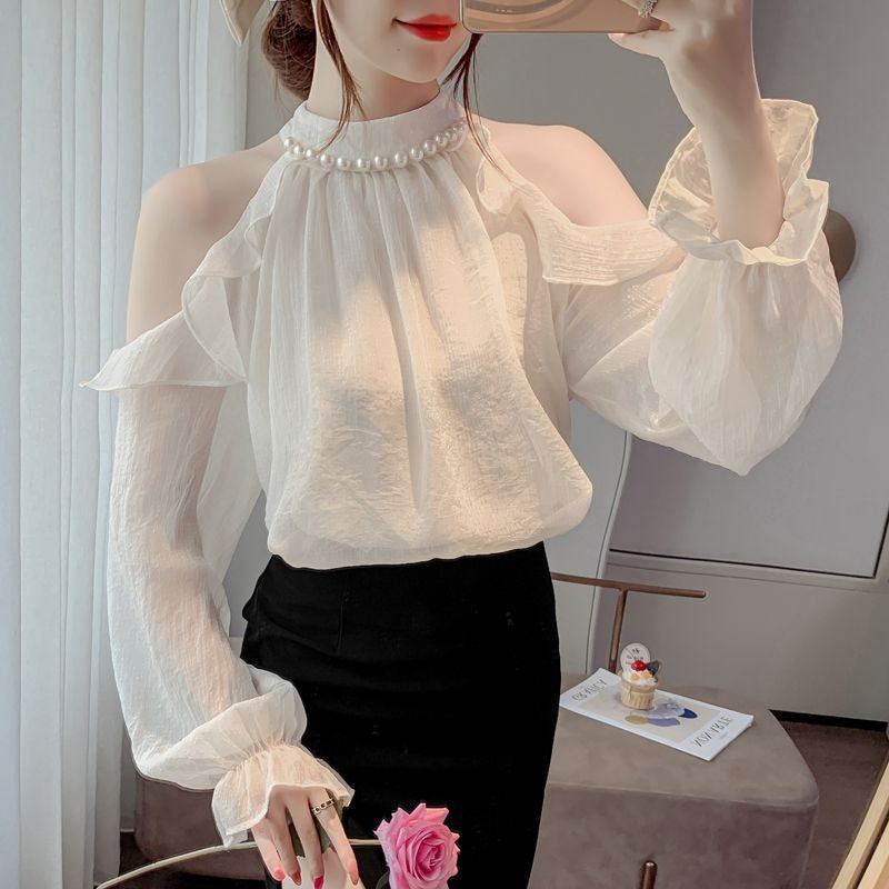 Korean Off Shoulder Chiffon Blouse