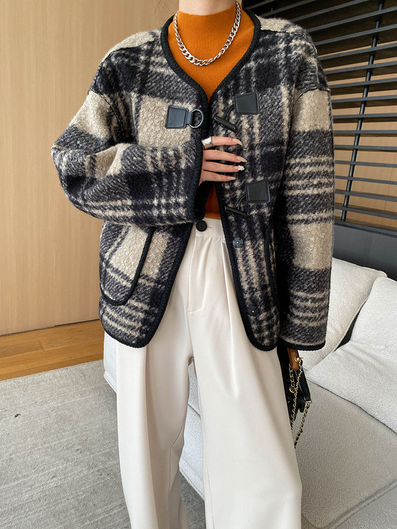 Korean Plaid Wool Coat