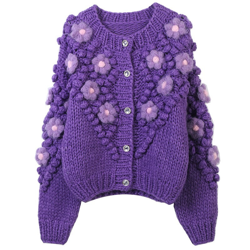 Koreanischer bestickter Blumen-Cardigan