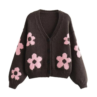 Koreanischer Blumen-Jacquard-Cardigan