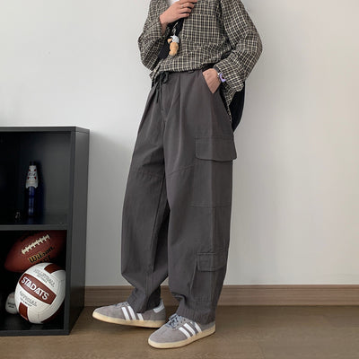 Korean Dark Gray Wide Leg Pants for Men