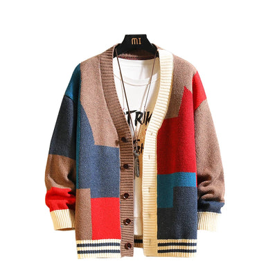 Abrigo tipo suéter de patchwork extragrande