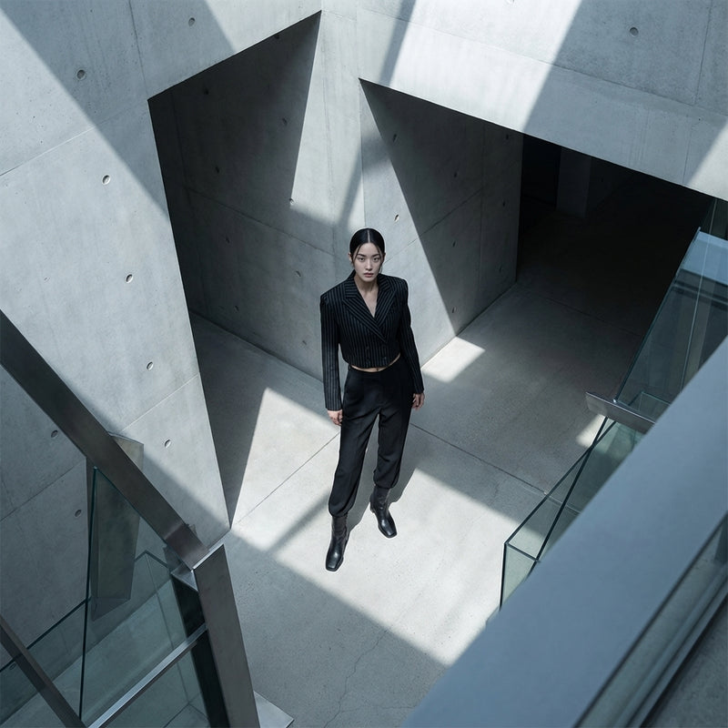 Blazer rayé noir femme, coupe droite, mode coréenne élégante - Koreanxwear