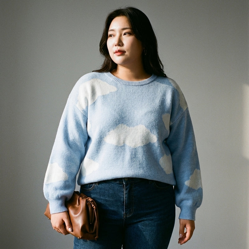 Pull Coréen femme Color Block col rond épaules tombantes - Mode Koreanxwear - Taille XL - Grande Taille