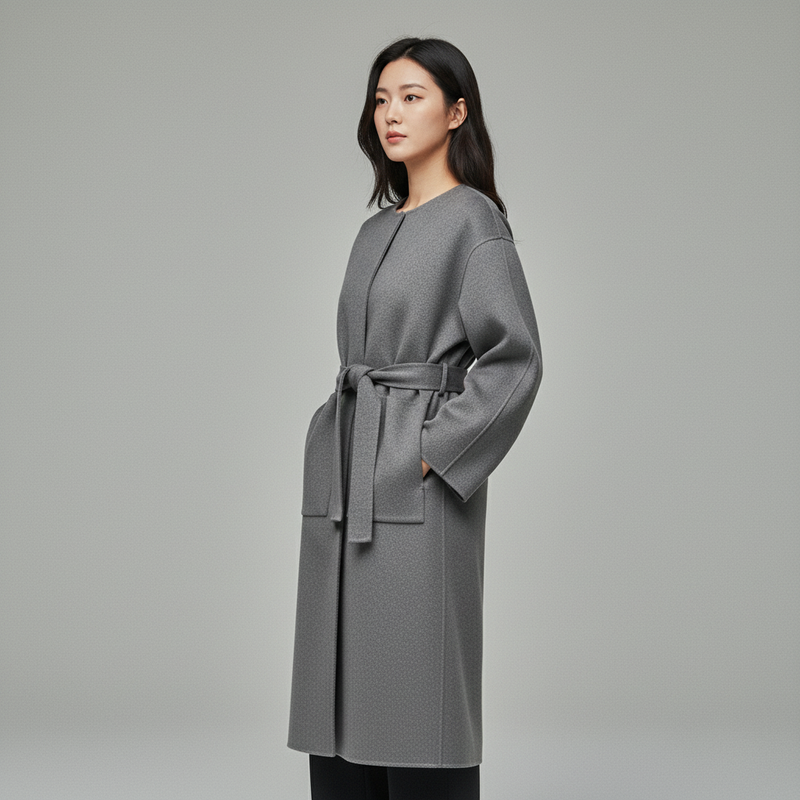 Manteau Gris Laine Coréen Femme