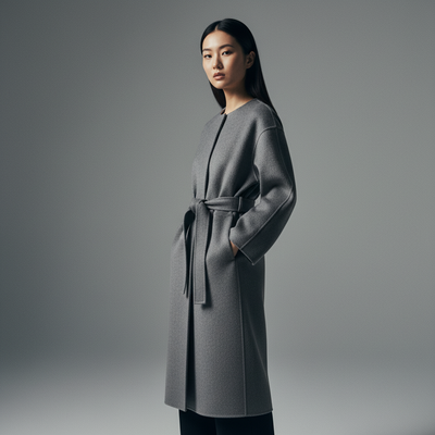 Manteau Gris Laine Coréen Femme