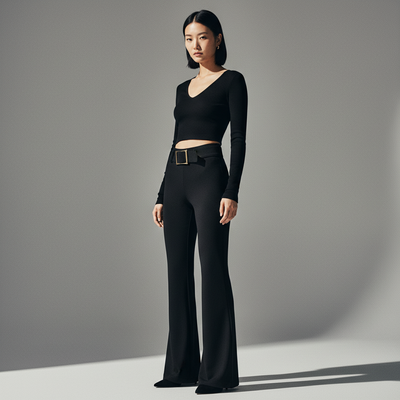 Pantalon Taille Basse Noir Coréen Femme