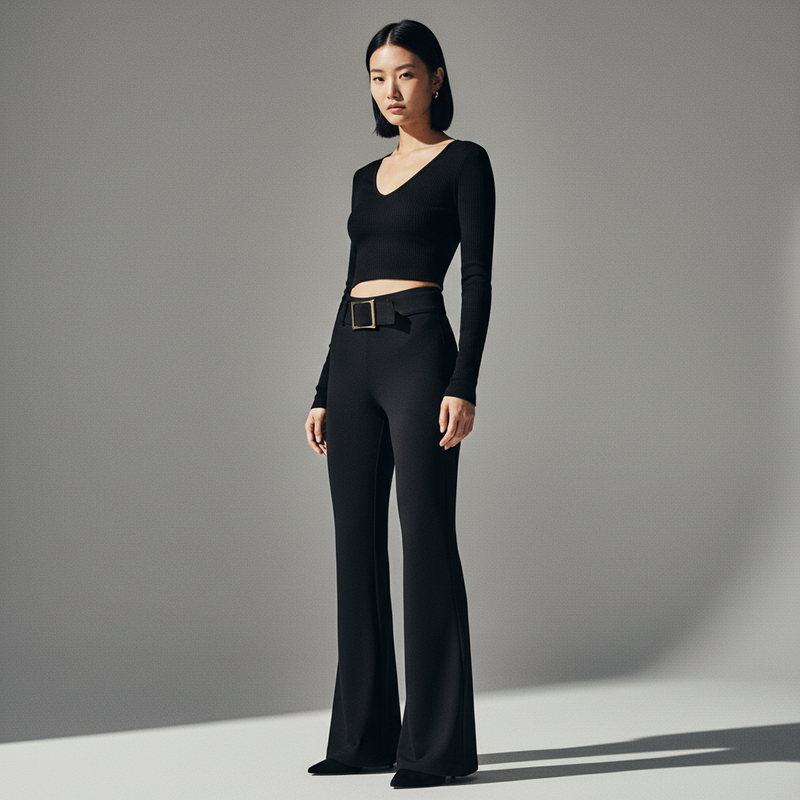 Pantalon Taille Basse Noir Coréen Femme