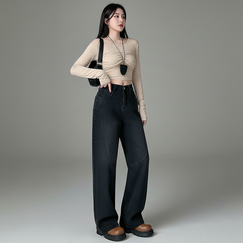 Seluar Jeans Lurus Belah Korea Wanita