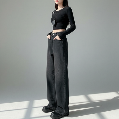 Seluar Jeans Lurus Belah Korea Wanita