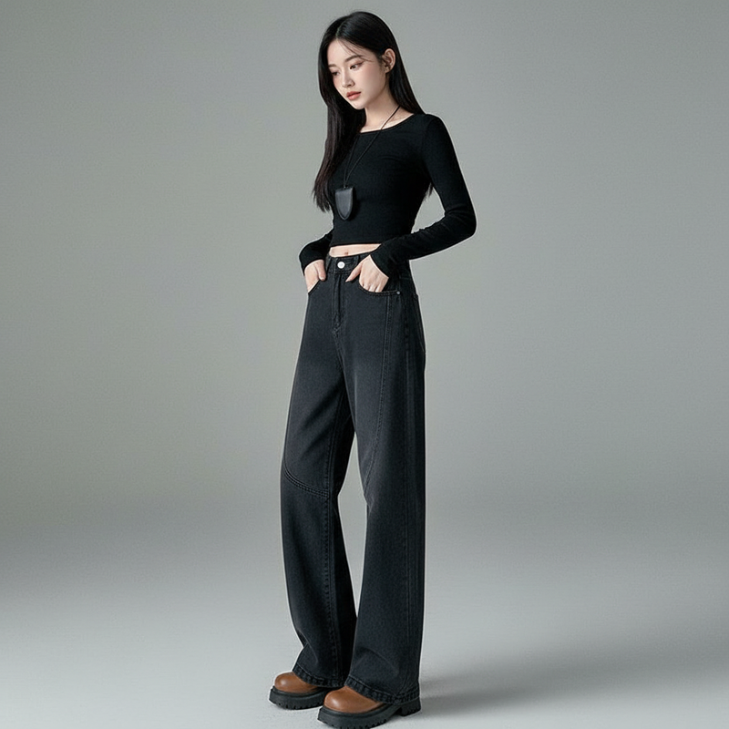 Seluar Jeans Lurus Belah Korea Wanita