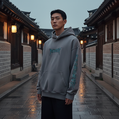 Baju Hoodie Bersulam Korea Lelaki