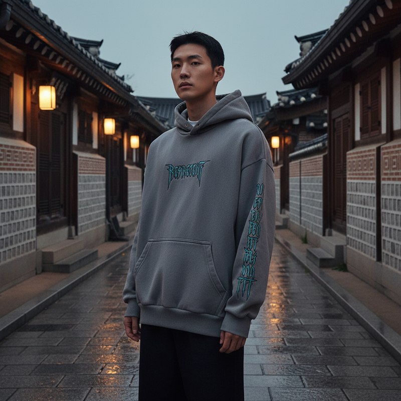 Baju Hoodie Bersulam Korea Lelaki