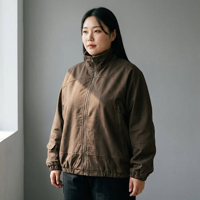 Veste homme Coréenne col montant beige. Style rétro streetwear Koreanxwear. - Taille XL - Grande Taille