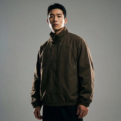 Veste homme Coréenne col montant beige. Style rétro streetwear Koreanxwear. - Taille L