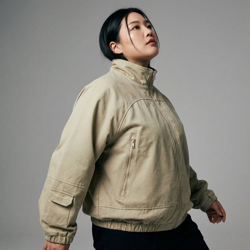 Veste homme Coréenne col montant beige. Style rétro streetwear Koreanxwear. - Taille XXL - Grande Taille