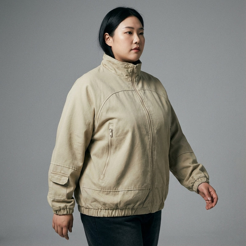 Veste homme Coréenne col montant beige. Style rétro streetwear Koreanxwear. - Taille XL - Grande Taille