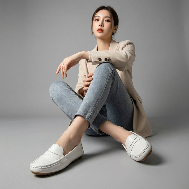 Chaussures plates coréennes femme en cuir véritable, décontractées et élégantes. Idéales pour un look moderne. - Taille 38