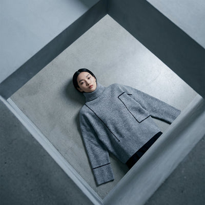 Pull col roulé oversize femme en maille grise - Mode Coréenne Hiver Koreanxwear