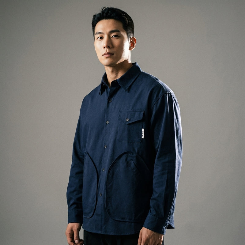 Chemise coréenne homme ample multi-poches en mélange de coton - Koreanxwear - Taille L