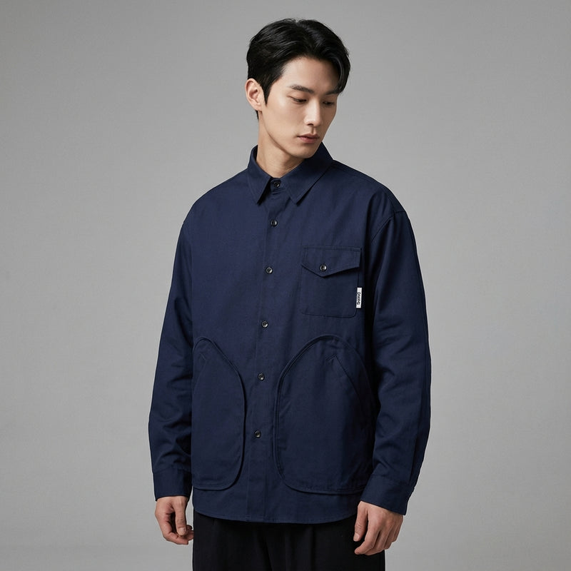 Chemise coréenne homme ample multi-poches en mélange de coton - Koreanxwear - Taille M