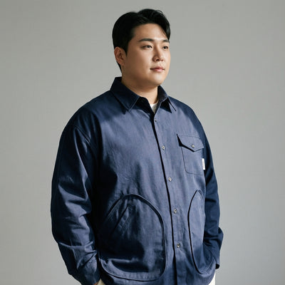 Chemise coréenne homme ample multi-poches en mélange de coton - Koreanxwear - Taille XL - Grande Taille