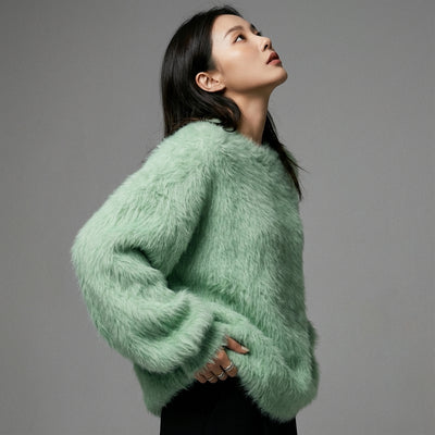 Pull femme coréen col rond ample couleur unie - Mode Coréenne Koreanxwear - Taille 90-130G