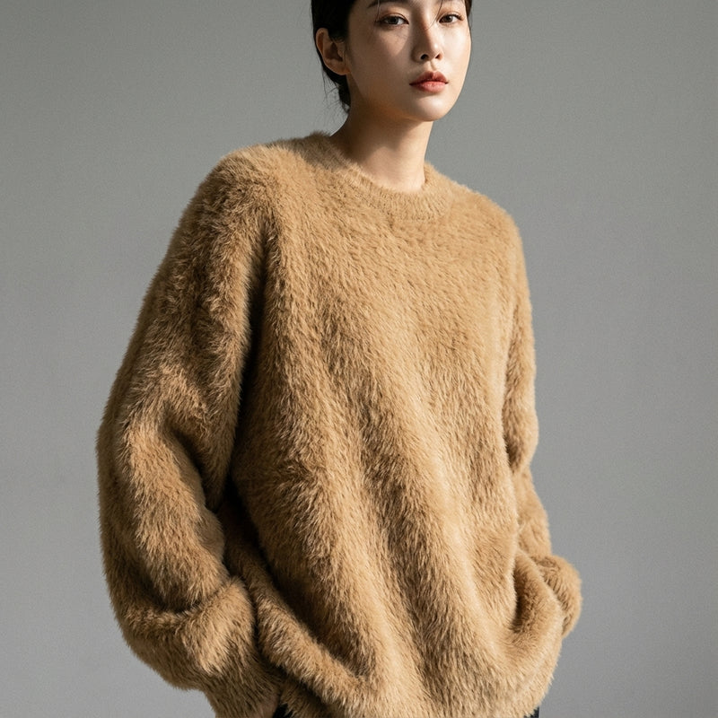 Pull femme coréen col rond ample couleur unie - Mode Coréenne Koreanxwear - Taille 90-130G