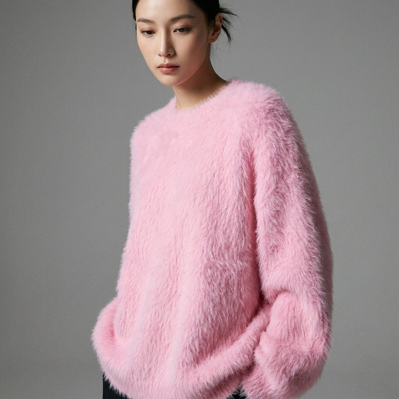 Pull femme coréen col rond ample couleur unie - Mode Coréenne Koreanxwear - Taille 90-130G