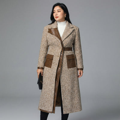 Trench-coat long Coréen femme couleur café, col revers, boutonnage simple. Idéal mode Coréenne Koreanxwear. - Taille XL - Grande Taille