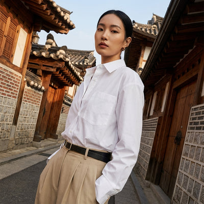 Chemisier cardigan Coréen femme blanc ample. Top élégant manches longues pour Koreanxwear.