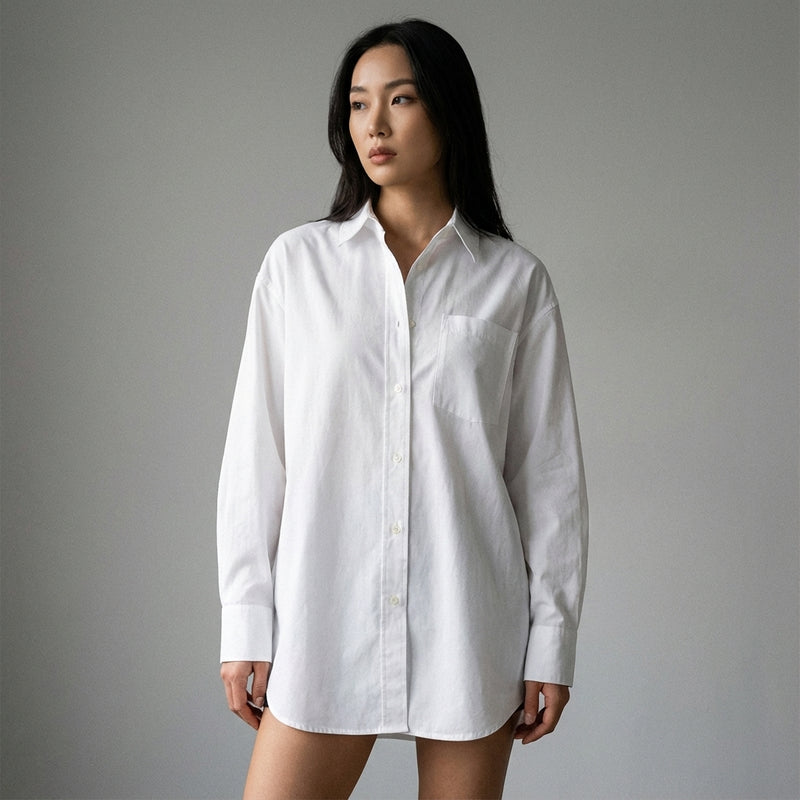 Chemisier cardigan Coréen femme blanc ample. Top élégant manches longues pour Koreanxwear. - Taille L